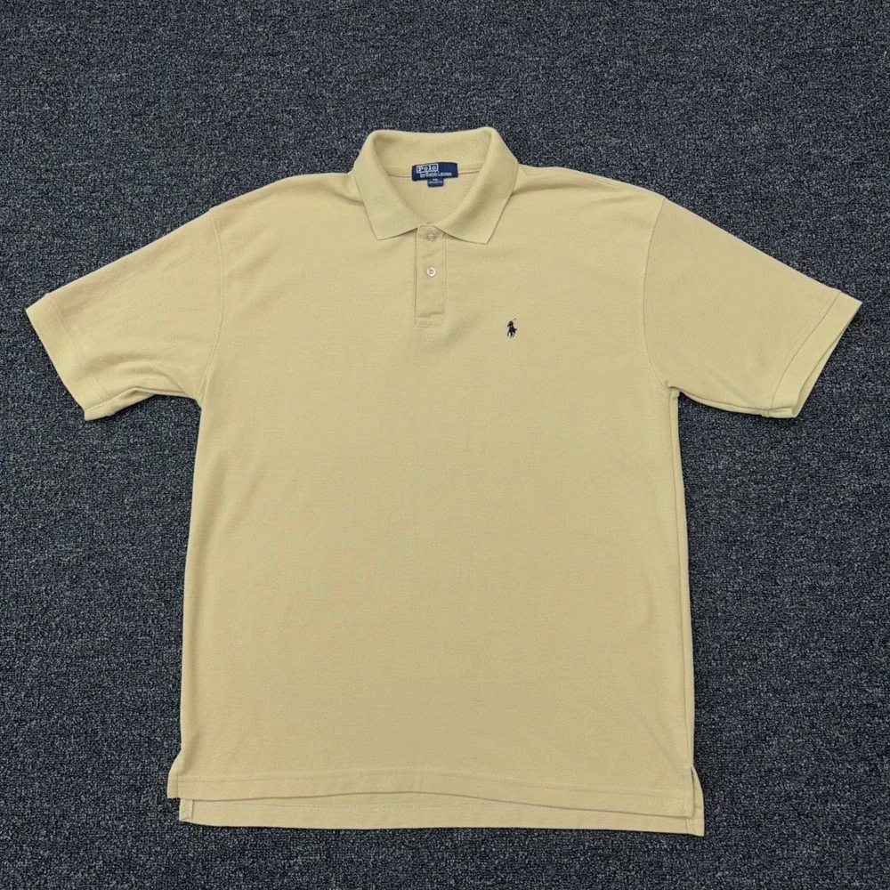 Polo Ralph Lauren Mens XXL Tan‎ Beige Short Sleeve Pique Polo Shirt Made in USA